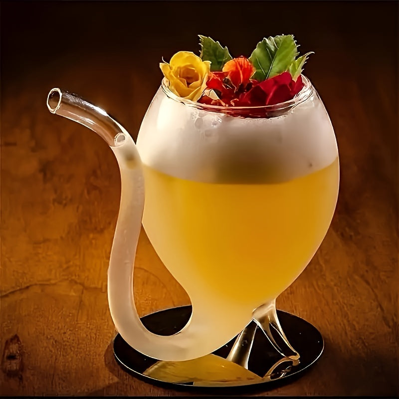 1pc Wine Glass, Creative Glass Cup, Wine Decanter Glass Mug With Built-in Straw For Juice, Ice Cream, Champagne, Party Supplies, Drinkware For Restaurants, Cafes, Bars
