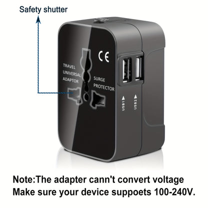 1pc Universal Travel Socket, Dual USB Ports, 110V-240V Input, EU/US/AU Plug, Surge Protection, All-in-One Wall Charger for Over 150 Countries, Essential for Business Trips and Travel