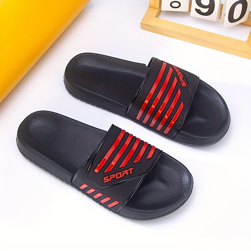 SPONT Men's Summer Casual Slip-On Flip-Flops - Lightweight PVC & EVA Cushioned Comfort, Striped Design for Indoor/Outdoor Use, Beach, Home, Office - Breathable & Non-Slip
