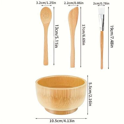 4pcs Bamboo DIY Face Mask Mixing Kit - Includes Bowl, Spatula, Brush & Beauty Scoop - Alcohol-Free, No Batteries Required