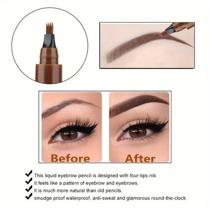 4pcs Professional Makeup Artist Ultra-Fine 4-Branch Eyebrow Pencil, Waterproof & Sweatproof, Natural 3D Wild Brow Look, Realistic Definition, Smudge-Free, Black Set - Perfect Christmas or Birthday Gift