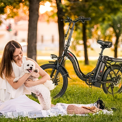 CY20 20" Foldable Step-Through Electric Bike for Adults - Lightweight Portable City Commuter E-Bike with 36V Removable Battery, 250W Motor & 15 MPH Speed, Front Suspension, Disc Brakes, Alloy Steel Frame, White - Dual-Power (