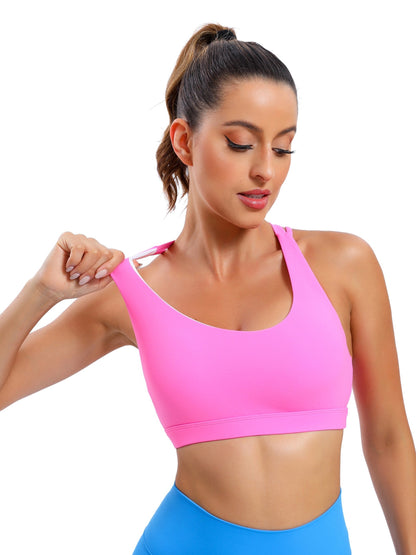 LEOQ Women's Slim Fit Yoga Sports Bra - Elegant Cross-Back Design, Mint Green Nylon Spandex Blend, Removable Pads, Medium Support for Fitness & Yoga, LEOQ