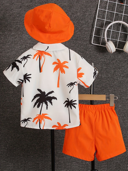Boys' Summer Fashion Street Shirt Three-piece Set Only Selling Hats, Shirts and Shorts, Perfect for Outdoor