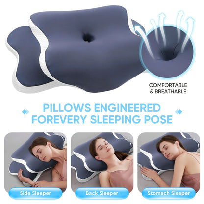 Almofada ergonómica em forma de borboleta em roxo - Tecido de malha respirável, ideal para quem dorme de lado, de costas e de barriga para baixo, oferece suporte para o pescoço e é o presente perfeito para pessoas de meia-idade.