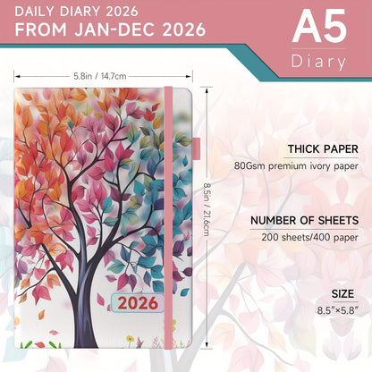 1pc Dzhzal Elegant Floral - Planner with Monthly View, Daily Organizer, Banded Elastic Closure, Pen Loop, Inner Pocket - Compact A5 Notebook (14.48x21.08cm) for Professionals, Students, Personal & Office Use - Perfect Gift Id