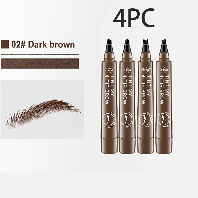 4pcs Professional Makeup Artist Ultra-Fine 4-Branch Eyebrow Pencil, Waterproof & Sweatproof, Natural 3D Wild Brow Look, Realistic Definition, Smudge-Free, Black Set - Perfect Christmas or Birthday Gift