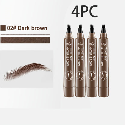 4pcs Professional Makeup Artist Ultra-Fine 4-Branch Eyebrow Pencil, Waterproof & Sweatproof, Natural 3D Wild Brow Look, Realistic Definition, Smudge-Free, Black Set - Perfect Christmas or Birthday Gift