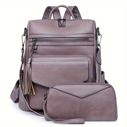 2024 Winter New European and American Retro Fashion Women's Shoulder Bag Large Capacity Double Color Tassel Backpack