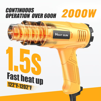 2000W Professional Electric Heat Gun with Adjustable Temperature Control, 1.5S Fast Heating, 122°F-1202°F Range, Ideal for Welding & Soldering, Automotive & Construction Use, European Standard Plug, 220-240V, Soldering Heat
