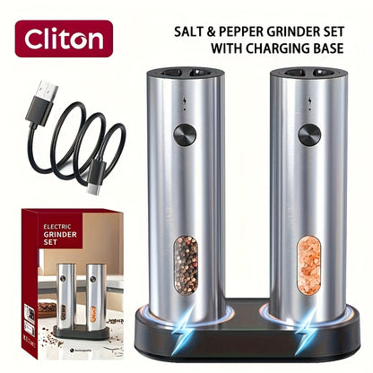 1pc or 2pcs Rechargeable Electric Salt & Pepper Grinder with LED Light - Automatic Salt & Pepper Mills, USB Charging, Adjustable Coarseness, 110ml Large Capacity, Ideal for Kitchen & Dining Use, Kitchen Spice Mill | Modern Ki