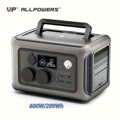 Estação de energia portátil ALLPOWERS R600 299Wh com bateria LiFePO4, saída CA, gerador solar de 600 W, carregamento rápido de 0 a 100% em 1 hora para campismo, autocaravana, emergências, RV, gerador portátil para campismo, bateria solar, G