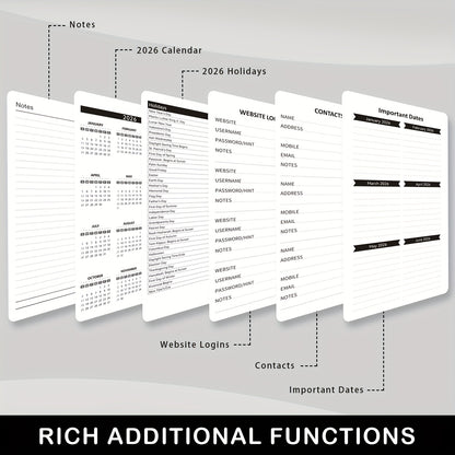 2026 Compact Planner, January 2026-December 2026 Weekly Monthly Calendar in Small Size, Fits in Wallet, 9.65 cm X 17.78 cm, with Elastic Band, Pen Loop, Suitable For School Home Office, Halloween Gift