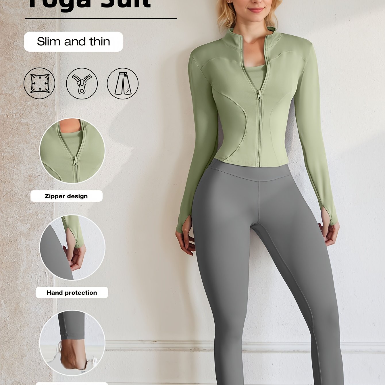 European Code Polyester Fabric Gym Running Clothes Long Sleeve Sports Jacket Cycling and Hiking Tightening Buttocks Pants Fitness Suit