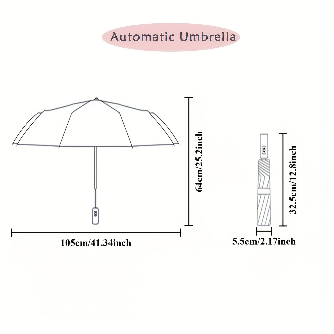 Large Automatic Folding Umbrella - Double Rib Design, Windproof &, 12 Ribs, Compact & Durable, Black with Orange Accents, Dual User Coverage, | Fashion Accessory | High-quality Fabric, Outdoor Umbrella