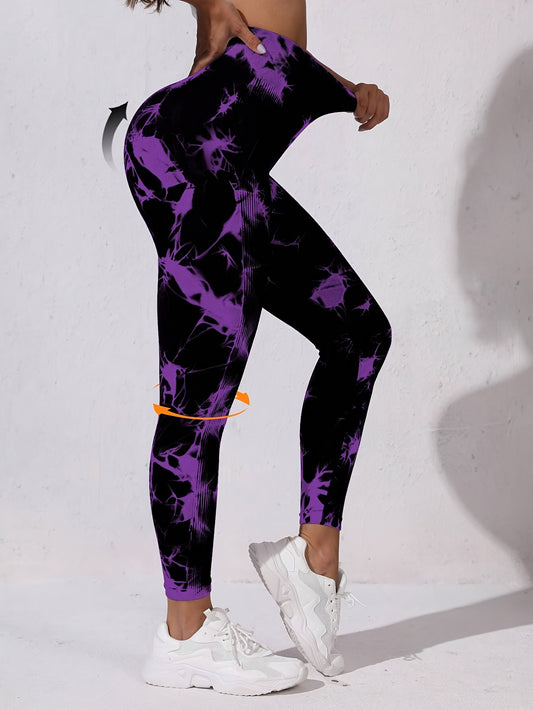 Sport Studio Women's High-Waisted Seamless Athletic Leggings - Tummy Control Butt-Lifting Workout Pants with Purple Splash Print, 4-Way Stretch Gym Running Yoga Pants, Machine Washable Non-See-Through Full Coverage Sportswear