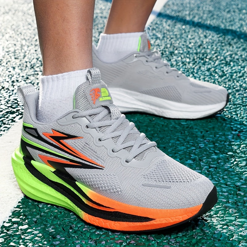 Men'S Breathable Running Shoes with Thick Cushioned Sole for Marathon Training - Lightweight Low-Top Sneakers, Vibrant Orange & Purple Accents, Durable MD/TPR Outsole, Lace-Up Design for Hiking, Outdoor & Casual Wear, Trail R