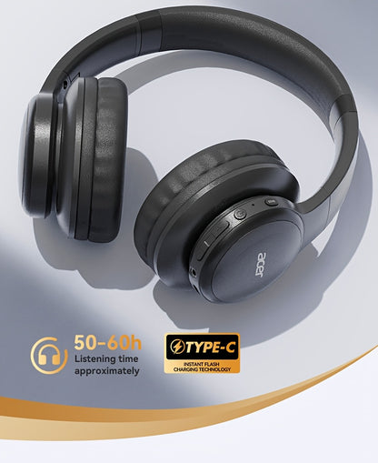 Upgraded Wireless Over-Ear Headphones with Bass-Enhanced Sound, Lightweight Foldable Design Featuring Built-In Microphone. Includes 3.5mm Audio Cable