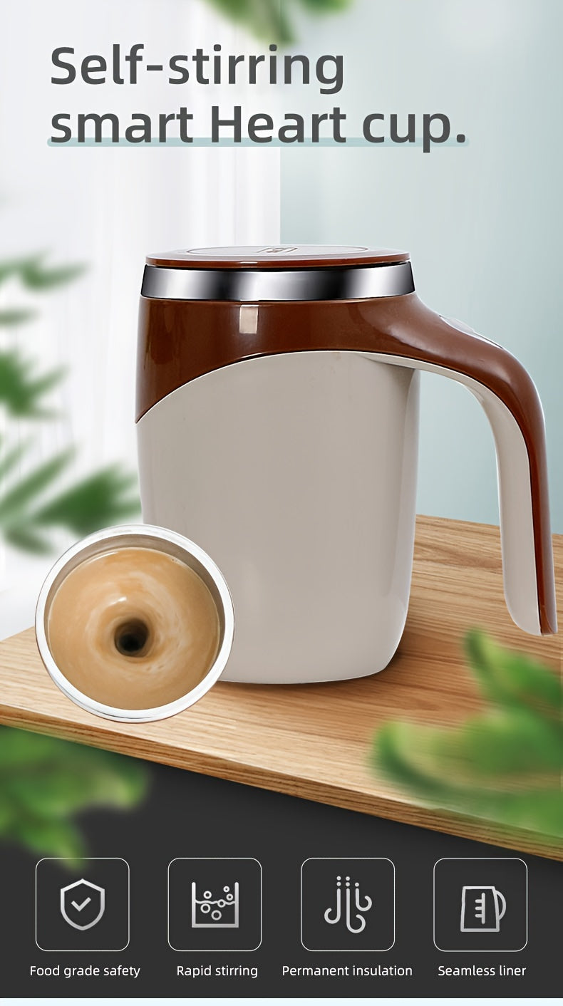 Spill-Proof, Stainless Steel Self-Stirring Coffee Mug - Battery-Powered, Reusable Magnetic Mixing Cup for Home, Office & Travel (AAA Batteries Not Included)
