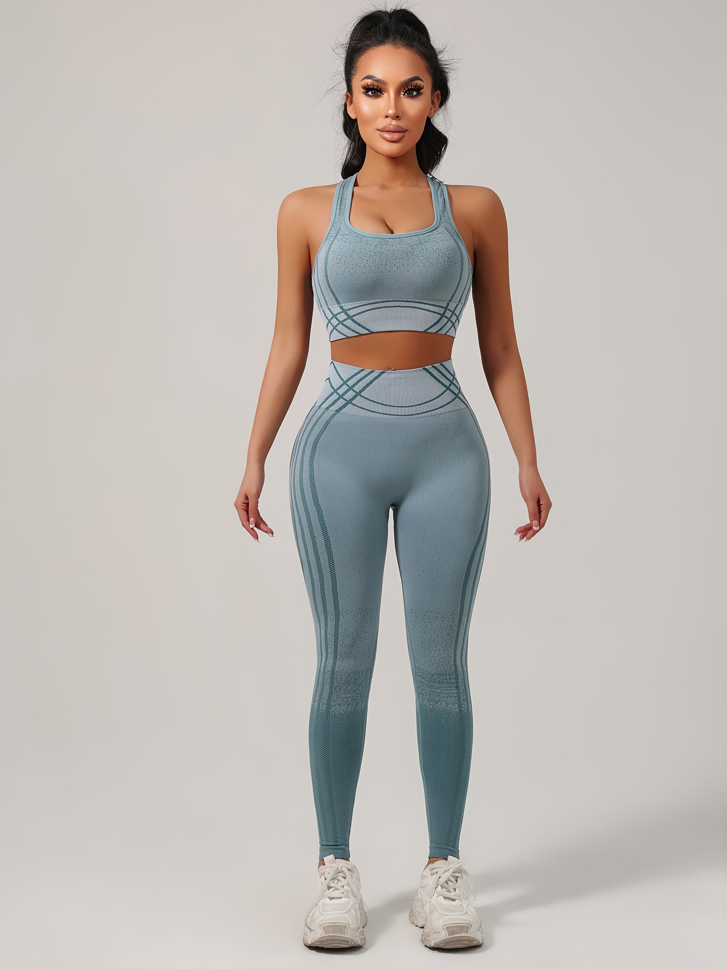 Yoga Sports Long Pants and Vest Set, Solid Color, Rib, High Stretch, Skinny Fit, Long Length, All-Season, for Adult, Sports Occasion, Ribbed Details, Ribbed Fabric