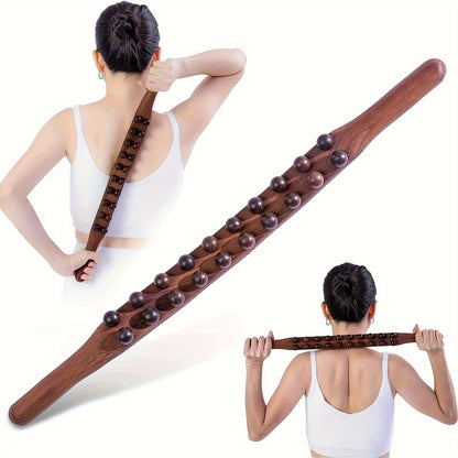 Double Row 20 Beads Carbonized Massage Stick - High Quality Wooden Meridian Roller, Suitable for the Whole Body, Professional Abdominal Gua Sha Tool, Health Care Massage Tool, Suitable for Waist/Abdomen/Legs/Hands/Back Body S