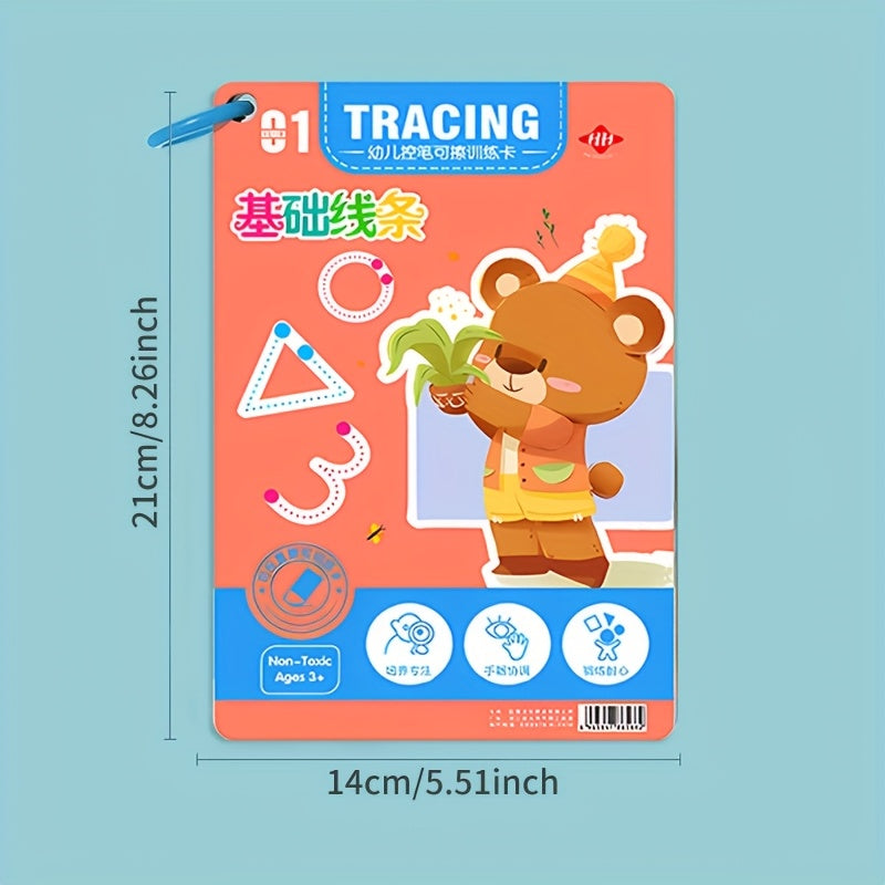 Reusable Handwriting Practice Book for Kids Ages 3-6 - 128 Pages with Letters, Numbers & Sensory Feedback Lines | Dry Erase Magic Copybook | Preschool & Kindergarten Learning, Colorful Illustrations, Durable Paper, Interactiv