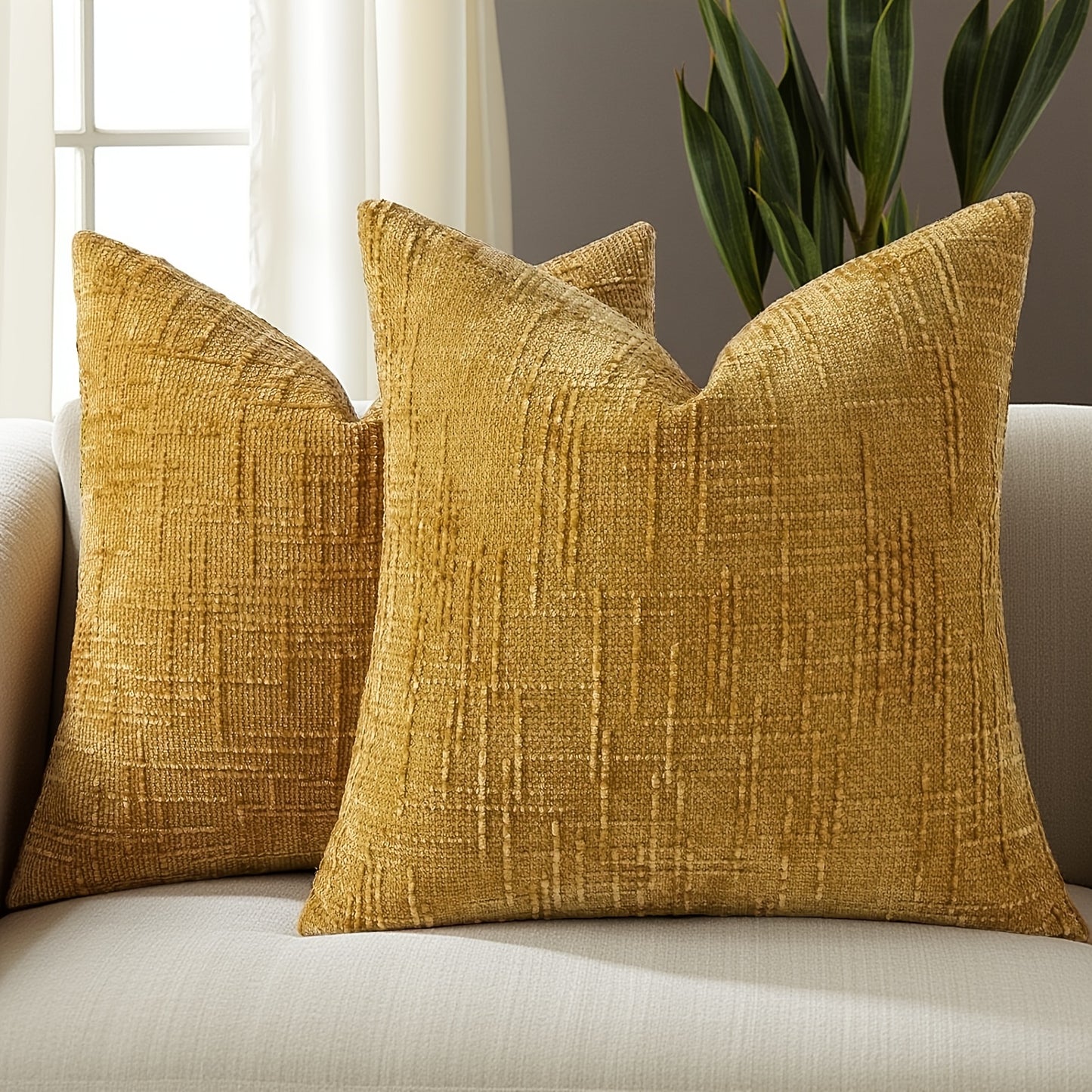 2pcs, Chenille Throw Pillow Covers Set of 2 Thick Textured Slubby Couch Pillow Covers Farmhouse Accent Modern Neutral Decorative Pillow Cases for Bed Sofa, Living Room, Machine Washable