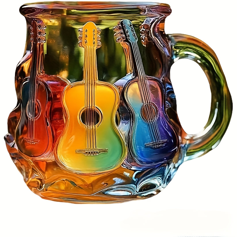 Novelty Guitar Art Mug - Vibrant Electric Guitar Design, High-Quality Glass Coffee Cup for Music Lovers, Durable Home & Office Decor, Perfect Gift for Musicians & Guitar Enthusiasts, Guitar Accessories, Musical Decor, Artisti