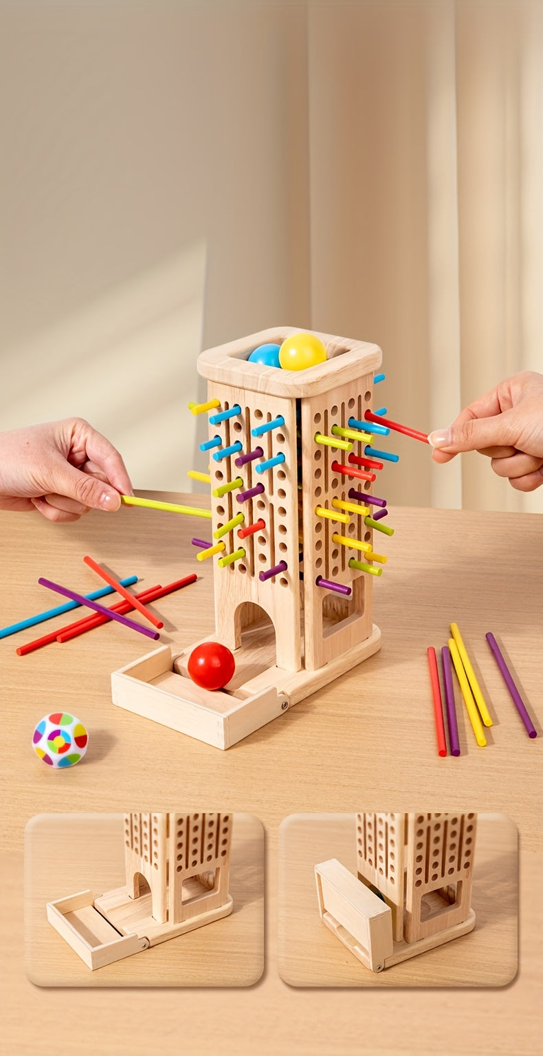 Wooden 3-in-1 Pulling Stick, Enhances Children's Fine Motor Skills and Patience Training, Cognitive Development Educational Interactive Board Game Toy, Patience Building Game, Playful Design, Durable Construction