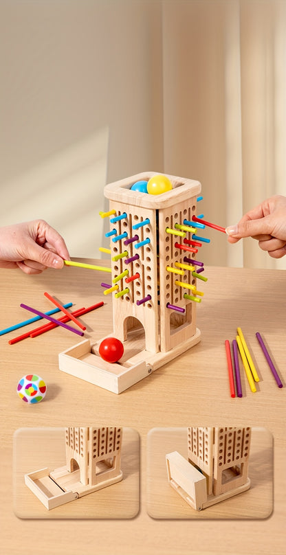 Wooden 3-in-1 Pulling Stick, Enhances Children's Fine Motor Skills and Patience Training, Cognitive Development Educational Interactive Board Game Toy, Patience Building Game, Playful Design, Durable Construction