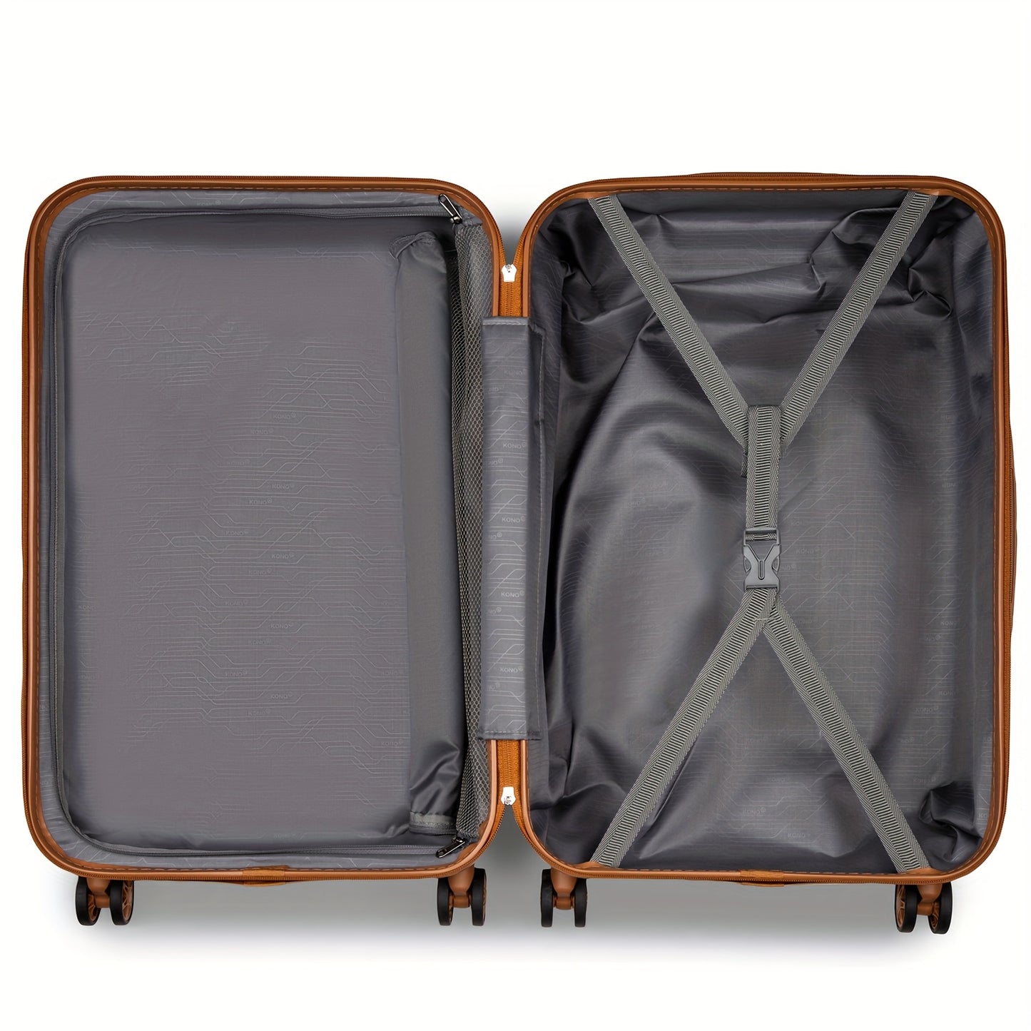 Kono Lightweight Hard-Shell ABS+PC Checked Luggage Suitcase with 360° Spinner Wheels, Built-In TSA Lock & Aluminum Frame - Multi-Size Options, Black & Brown Travel Suitcase with Retractable Handle, Durable Airline- Carry-On