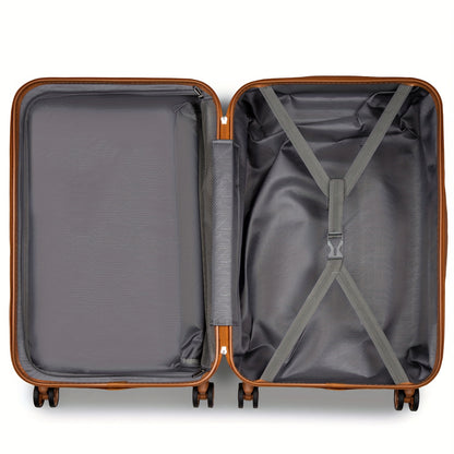 Kono Lightweight Hard-Shell ABS+PC Checked Luggage Suitcase with 360° Spinner Wheels, Built-In TSA Lock & Aluminum Frame - Multi-Size Options, Black & Brown Travel Suitcase with Retractable Handle, Durable Airline- Carry-On