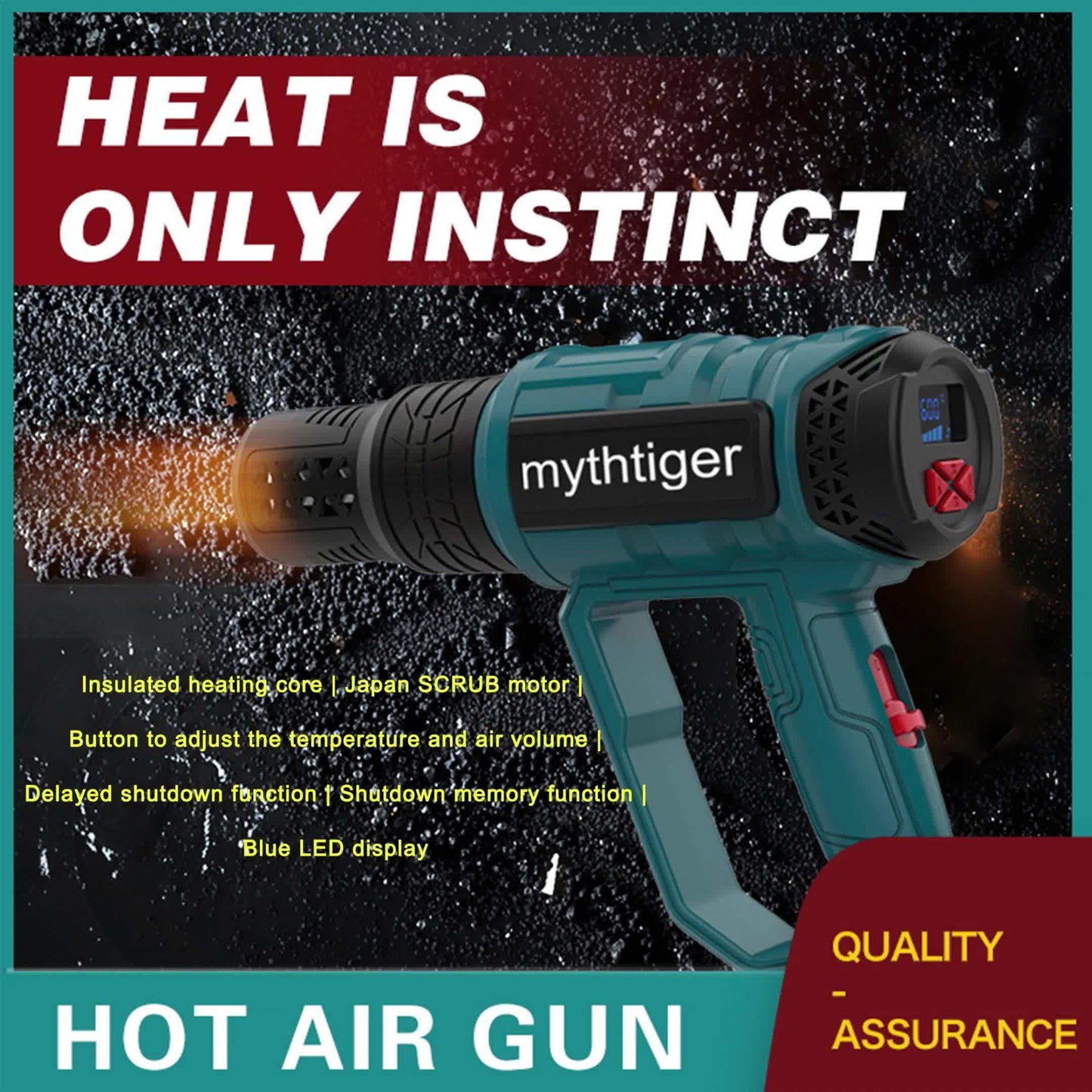 220V EU plug Newly Upgraded Heat Gun 60-650° Adjustable Blue Light LCD Display with 4 Nozzles, Adjustable Temperature and Blowing Volume, High Power Ideal for Shrink Wrap, Soften Paint, Bend Plastic Tubes, Loose Bolts, etc