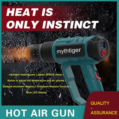 220V EU plug Newly Upgraded Heat Gun 60-650° Adjustable Blue Light LCD Display with 4 Nozzles, Adjustable Temperature and Blowing Volume, High Power Ideal for Shrink Wrap, Soften Paint, Bend Plastic Tubes, Loose Bolts, etc