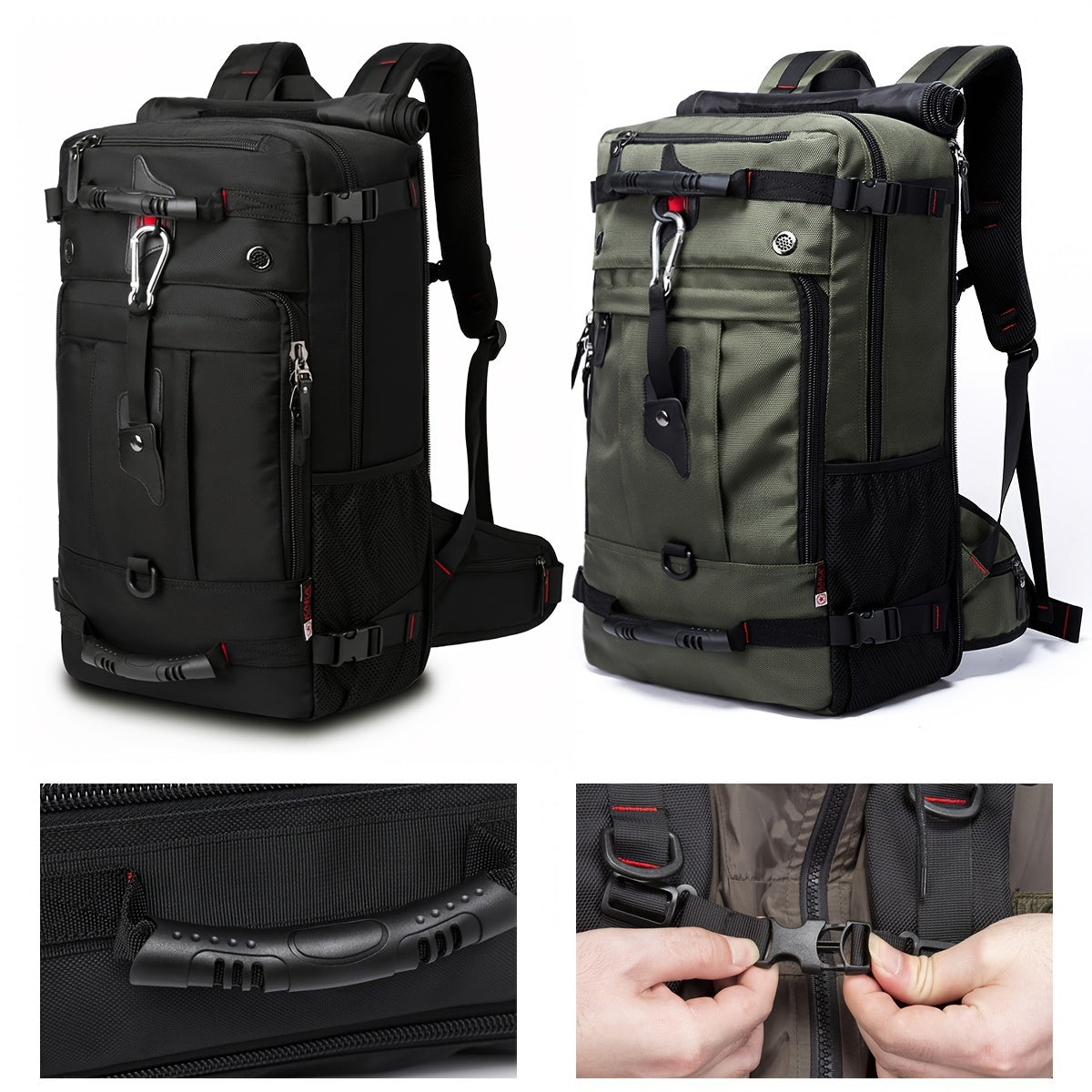50L Large Capacity Convertible Backpack for Men - Black, Multi-Functional Hiking & Travel Bag with Laptop Compartment, Adjustable Straps, Durable Polyester Lining, Ideal for Outdoor Adventures, Sports, and Everyday Use, Trave