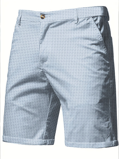 Men'S Slim-Fit Casual Summer Shorts with 3D Digital Print - Light Blue, Button Detail, Non-Stretch Fabric, Perfect for Beach or Poolside Relaxation, Beach Shorts | Button Detail Shorts | Nonstretch Fabric