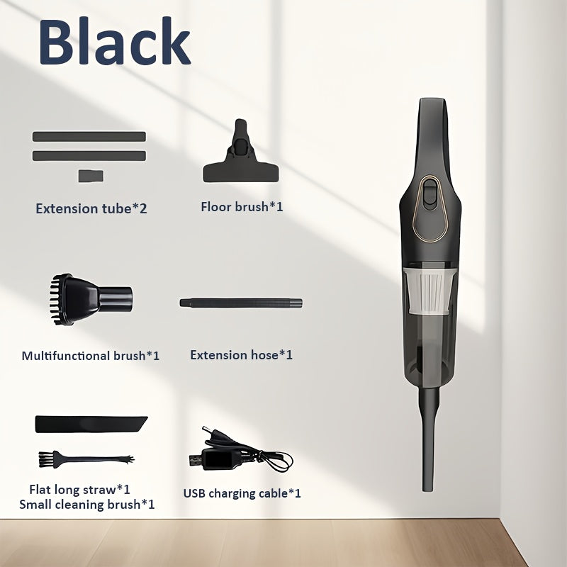 Aspirador portátil sem fios com duas baterias de 2000mAh, carregamento USB e forte sucção - Design leve em ABS, acessórios multifunções para uso interior e exterior, aspirador sem fios, limpeza rápida, cabo ergonómico.