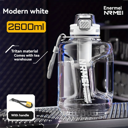 Garrafa de água NRMEI de 1,9 litros com marcador de tempo - Garrafa de hidratação de 1,9 litros livre de BPA, garrafa de água desportiva grande com palhinha e tampa, pega, adequada para campismo e ginásio.