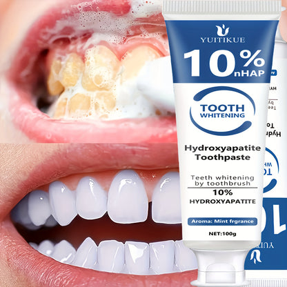 Hydroxyapatite toothpaste, 10% hydroxyapatite whitening tooth, peppermint essential oil deep cleaning paste, fresh breath strengthen dental care, basic cleaning, suitable for everyone
