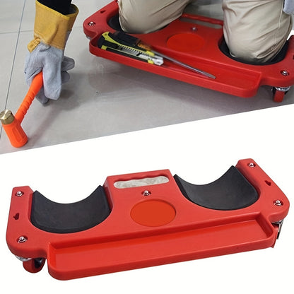 1 peça Almofada de Joelhos com Rodízios, Vermelha e Preta, com Tabuleiro de Ferramentas Integrado - Plataforma Metálica Acolchoada e Confortável para Carpinteiros, Operadores de Máquinas, Instaladores de Pavimentos e Reparadores Automóveis