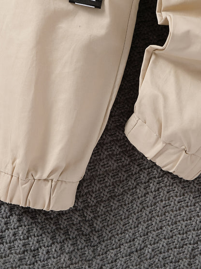 2pcs Baby Girls Ruffle Long Sleeve Round Neck Knitted Top & Cargo Pant Set Kids Outdoor Clothes