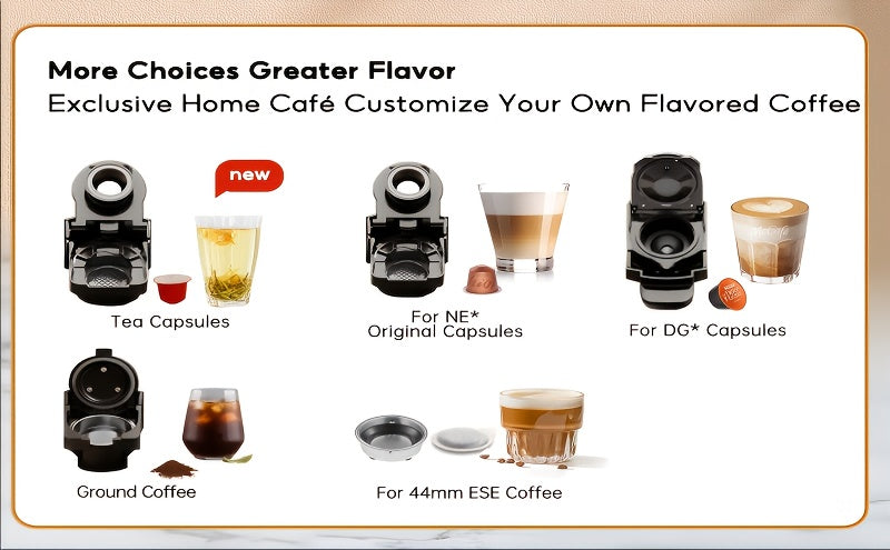 Máquina de café multifuncional em cápsulas CAFELFFE | Máquina de expresso italiana | Uso quente e frio | Aquecimento rápido | Compatível com cápsulas NES, DG e ESEpod | Máquina de café automática para casa e escritório | Ótima opção de presente para D