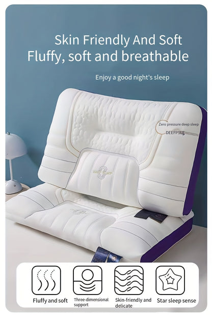 1pc Zero Pressure Deep Sleep Neck Pillow - 4-Level Ergonomic Cervical Pillow with Anti-Hunchback Design, Soft & Firm Support for Side/Back/Stomach Sleepers, Non-Collapsing Core, 8-Hour Comfort, Hand Washable, Ideal for Home U