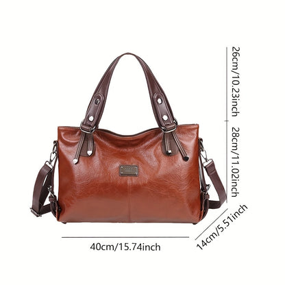 Women'S Vintage Handbag with Adjustable Shoulder Strap, Multiple Pockets & Soft Oil Edge Detail - Burgundy Polyester Lining, Zipper Closure, Elegant Accessory for Mother'S Day Gifts, Elegant Handbag | Vintage Tote Design | So