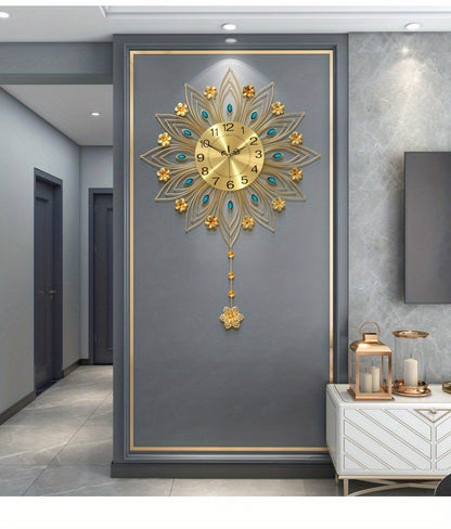 1pc Light Luxury Wall Clock, Fashion Living Room Hanging Wall Creative Clock, Golden European Clock Bedroom Decoration, Aesthetic Room Decor, Thanksgiving Christmas Decor (Without Battery, Bonus Mounting Nail)