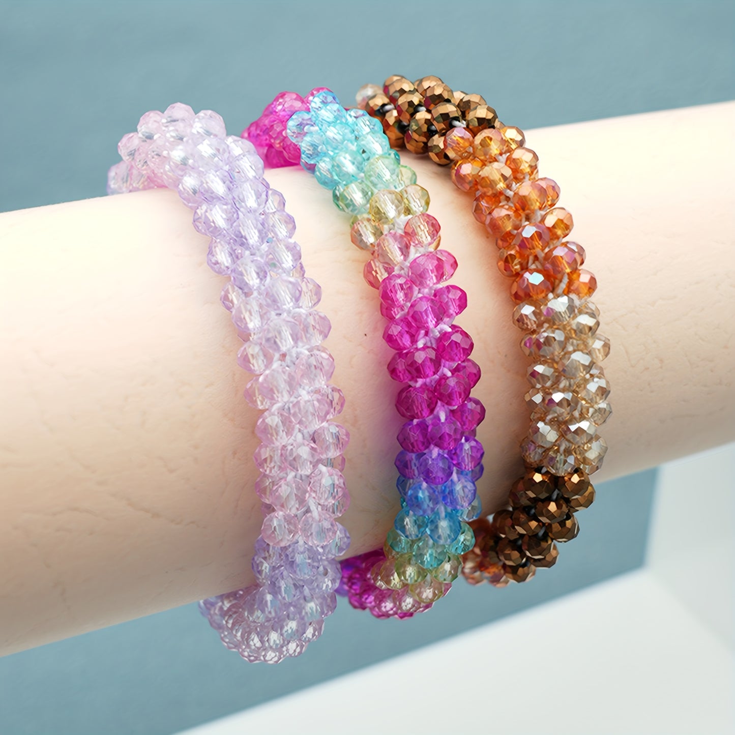 Esbbela 3pcs Bracelet Set Holiday Gift Beaded Artificial Crystal Stackable Strap Set with Elasticity Suitable for Women Men 16.51-20.32 cm Daily Vacation