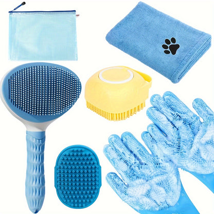 6pcs Dog Grooming Kit: Bath Brush, Towel & Washing Gloves - Shedding Control for a Shiny Coat