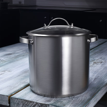 PureCook IH Stainless Steel High Pot 6/15L with Double Handle and Tempered Glass Lid - Suitable for Stew, Soup & Induction Cooking - Durable Food Grade, Even Heating, Thick Material, Non-Toxic, Cool Touch Handle, Perfect Kitc