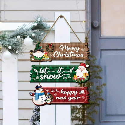 Decorative Signs & Plaque 3pcs Christmas Hanging Ornaments - Santa Claus, Snowman And Reindeer Wooden Wall Decorations, Suitable for Home Interior Seasonal Farmhouse Art Decoration, Products That Can Be Used in 11 Festivals