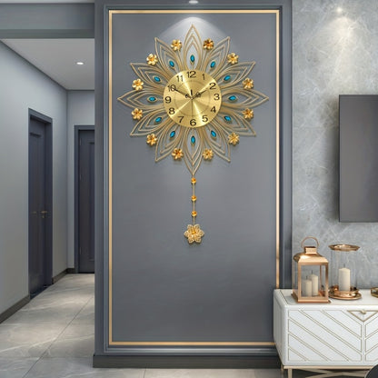 1pc Light Luxury Wall Clock, Fashion Living Room Hanging Wall Creative Clock, Golden European Clock Bedroom Decoration, Aesthetic Room Decor, Thanksgiving Christmas Decor (Without Battery, Bonus Mounting Nail)